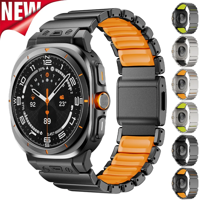 

Роскошный силиконовый ремешок из нержавеющей стали для Samsung Galaxy Watch Ultra 2025 47 мм, металлический магнитный ремешок для часов Ultra 47 мм, браслет