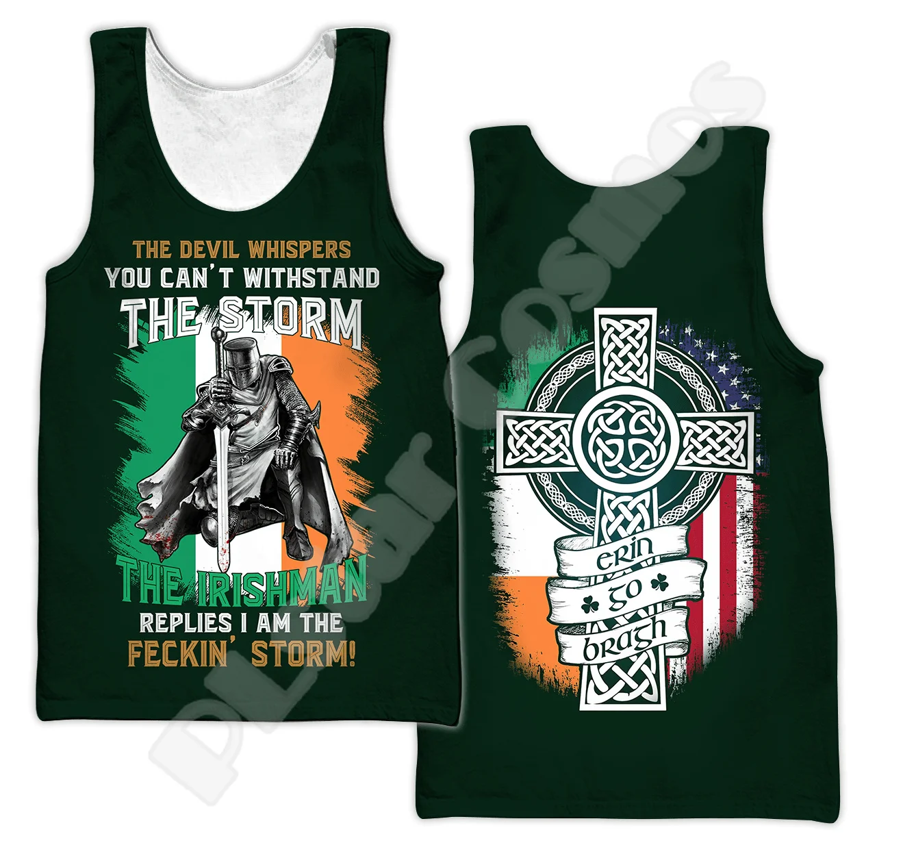 

Custom Name Country Flag Ireland Clover Irish St.Patrick Tattoo Vintage 3DPrint Summer Harajuku Casual Vest Sleeveless TankTop B