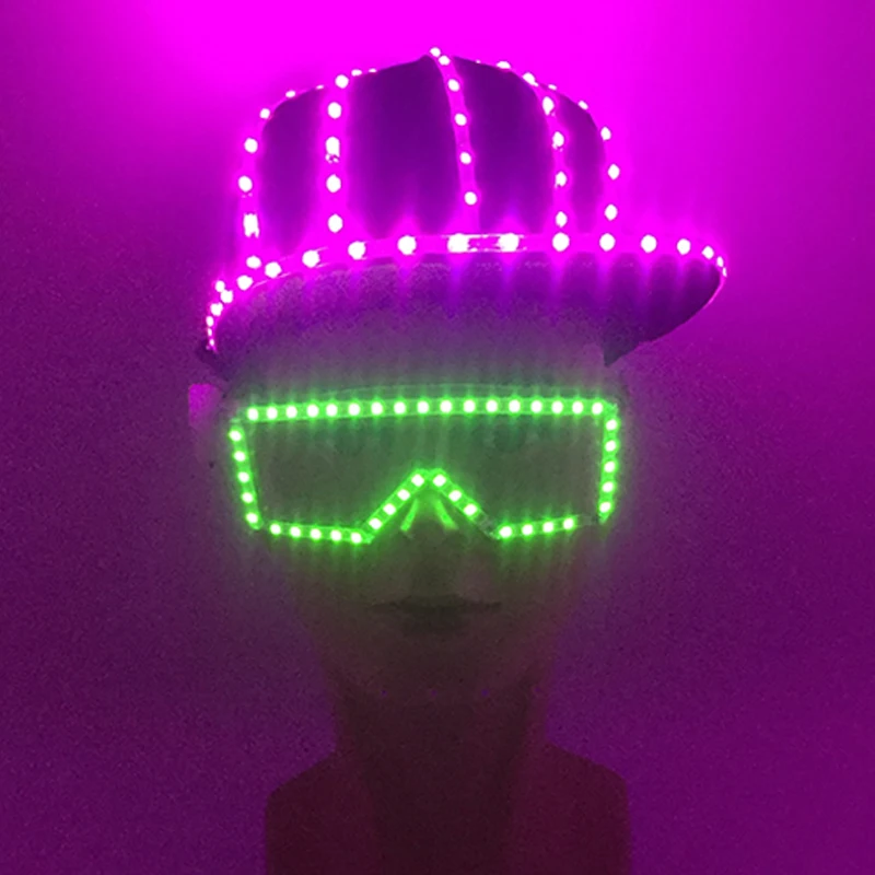 New Arrival LED glow Cap gloves and LED sunglasses with Flashing function glow props good for Nightclub, ball show, bar show