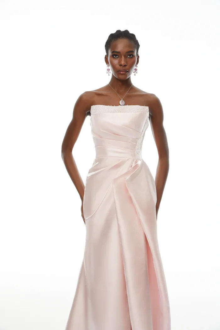 

French Pink Strapless Corset Mermaid Trailing Dresses with Beading Bodice Back strap Long Evening Prom Party Dress vestidos