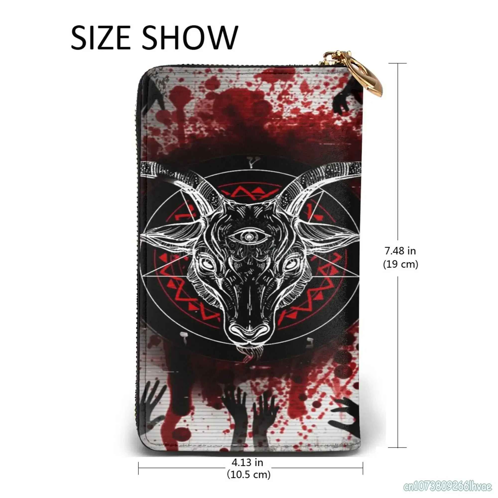 Pentagram with Baphomet Demon Satanic Goat Head Handbag Cowhide Print Long Wallet Purse for Women