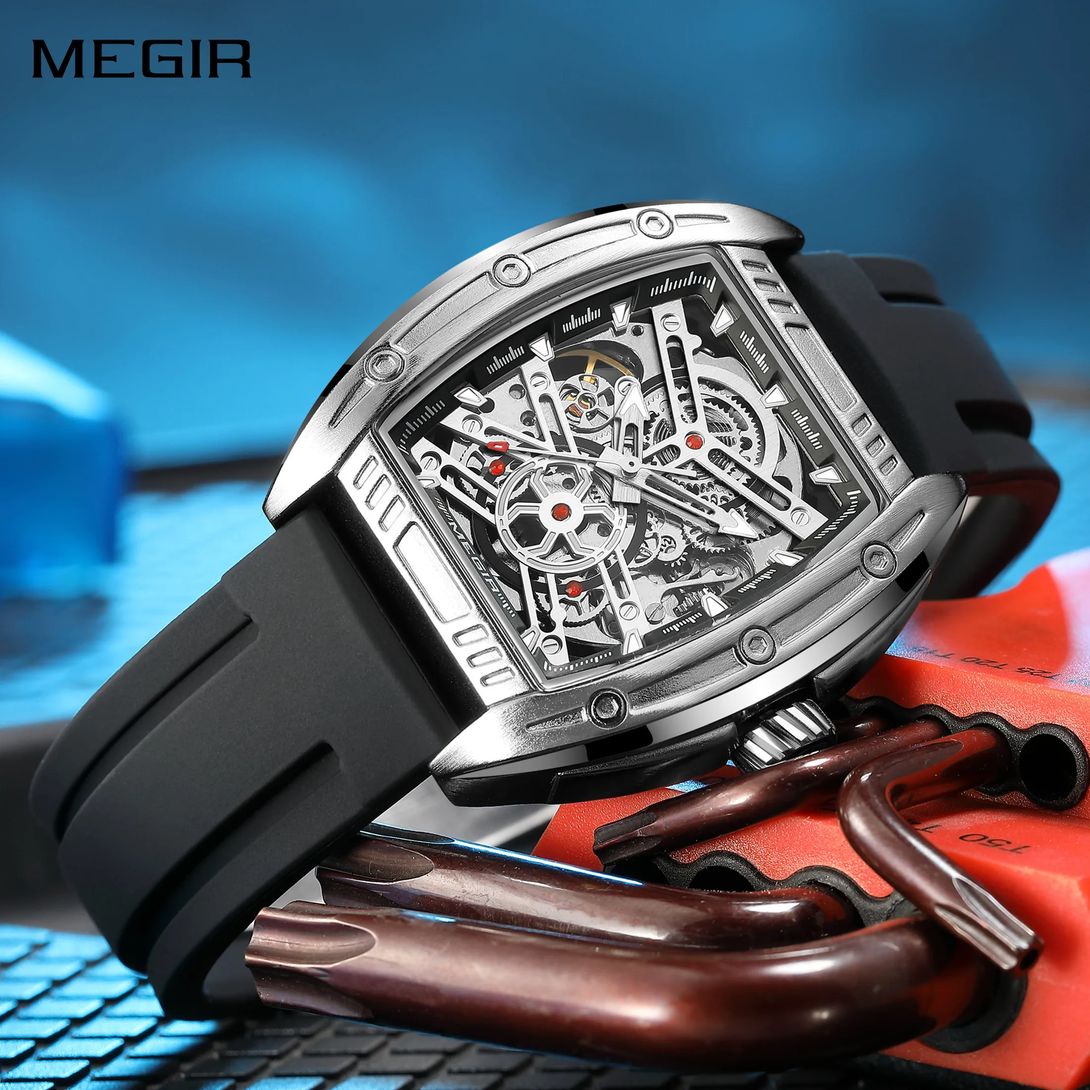 MEGIR Mechanical Men's Watch Clock Fashion 44MM Dial Automatic Movement Luminous Waterproof Sport Wristwatch Gift for Men Reloj