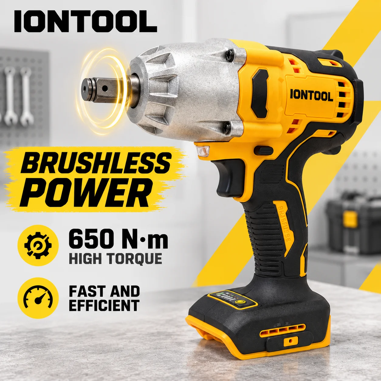 IONTOOL Cordless Impact Wrench 650Nm For Vehicle Tire Change and Furniture Assembly and Bike Repair and Mower Blade Change