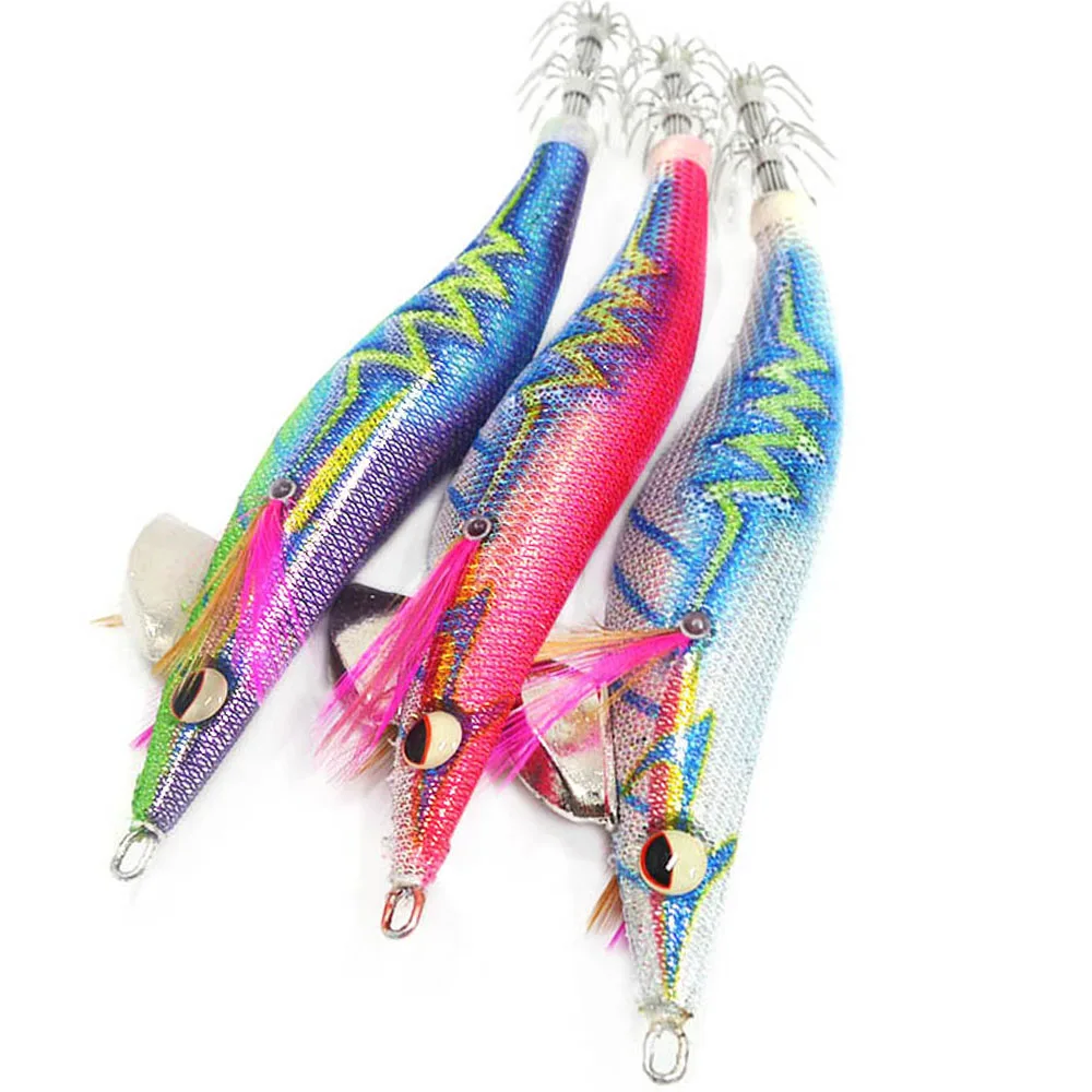 4 pieces Kmucutie 3.5# Luminous Squid Hook Japanese Cloth Noisy Squid Jigs Wood Shrimp Jigging Fishing Lures