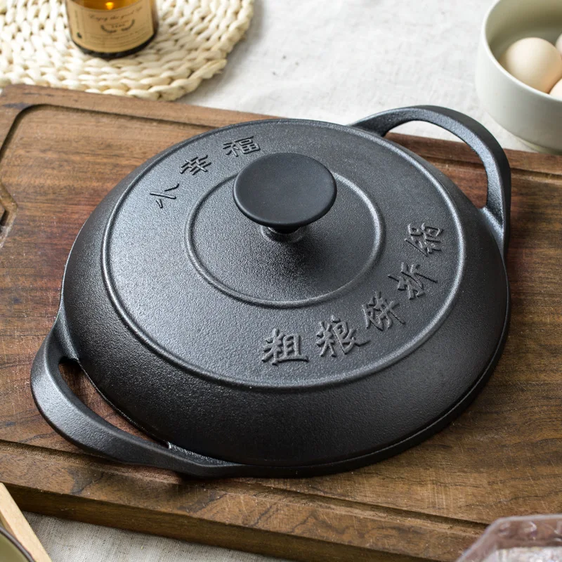 Heavy Duty Authentic Cast Iron Griddle Non-stick Frying Pancake Crepe Maker Double Handle Commercial Flatbread Cooking Pan