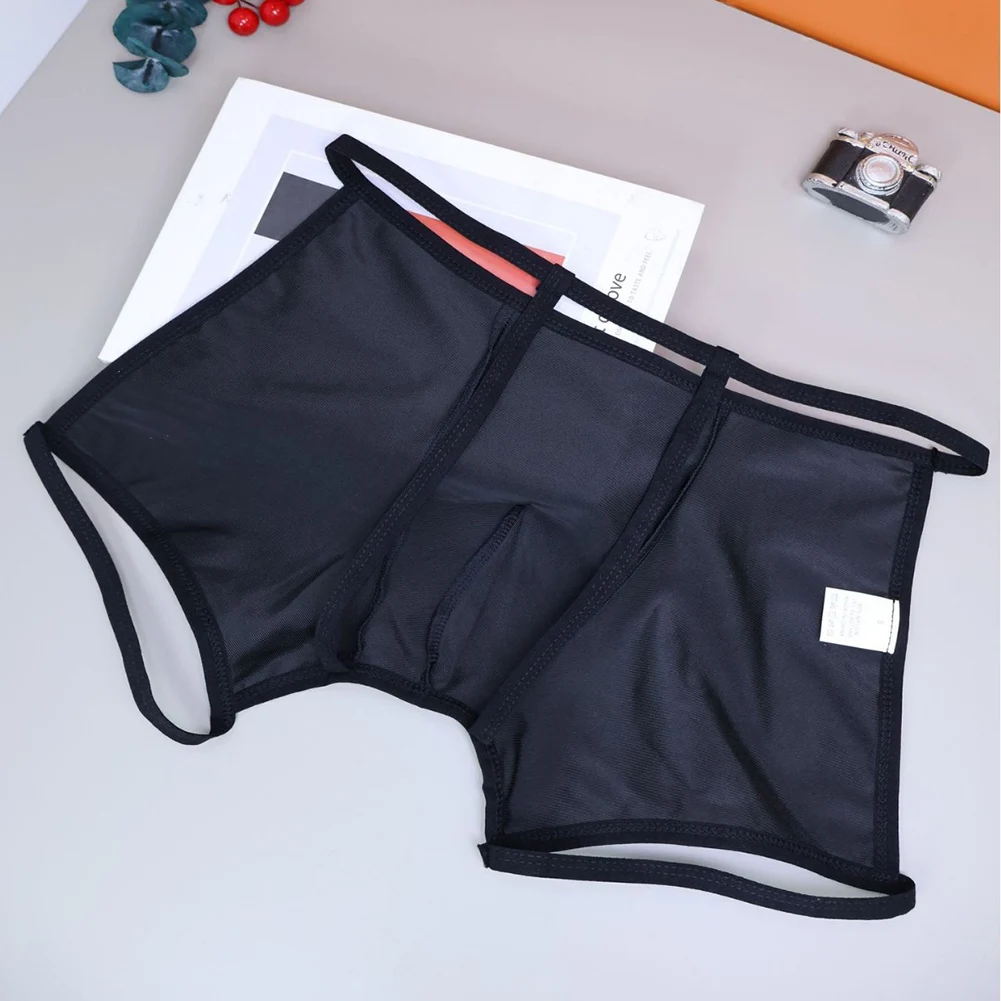 Men Back Thin Rope Open Butt Boxer Shorts Underwear U Convex Panties Sleepwear Four Corner Underpants Sports Boxer Shorts