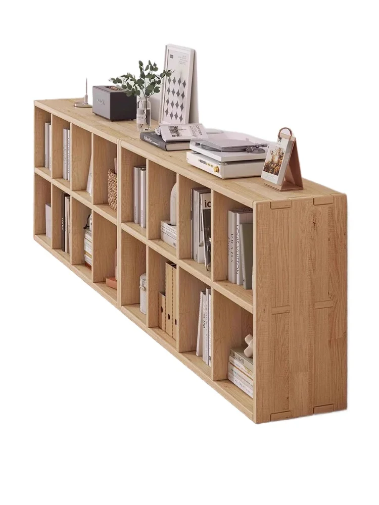 Solid wood bookshelf shelf floor-to-wall combination lattice cabinet living room kindergarten storage low household bookcase