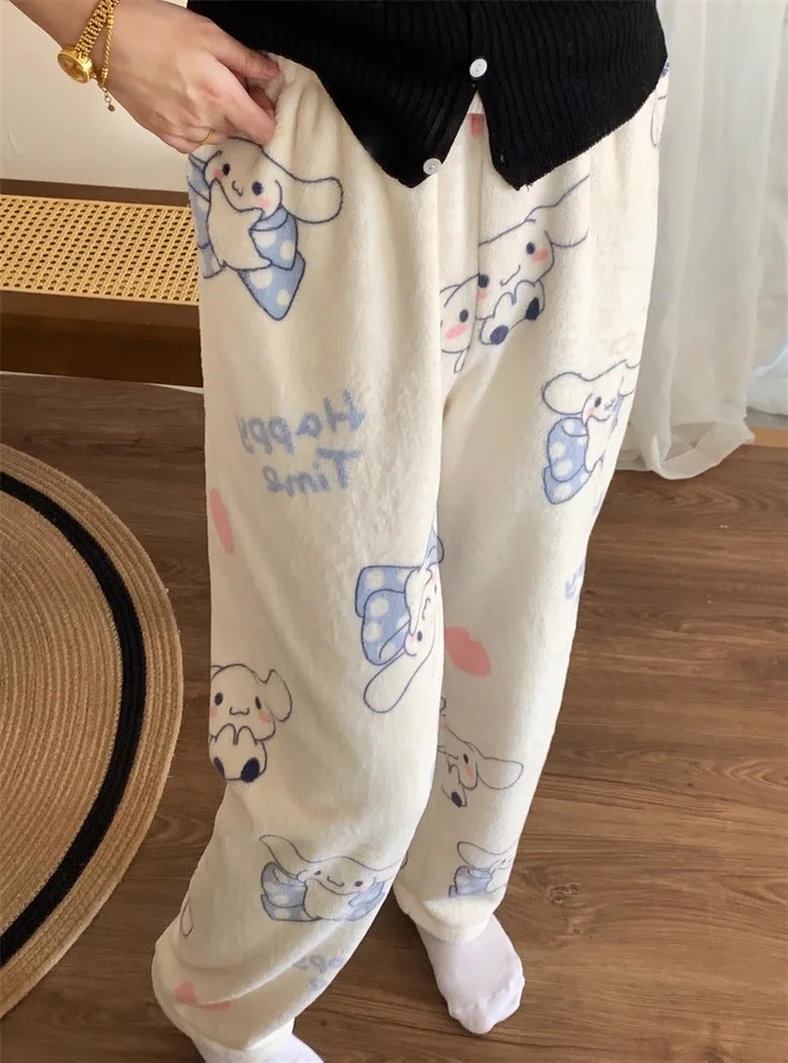 

Sanrio фланелевые пижамные штаны Cinnamoroll женские аниме мультфильм осень и зима коралловый бархат повседневные прогулочные штаны домашняя одежда для сна