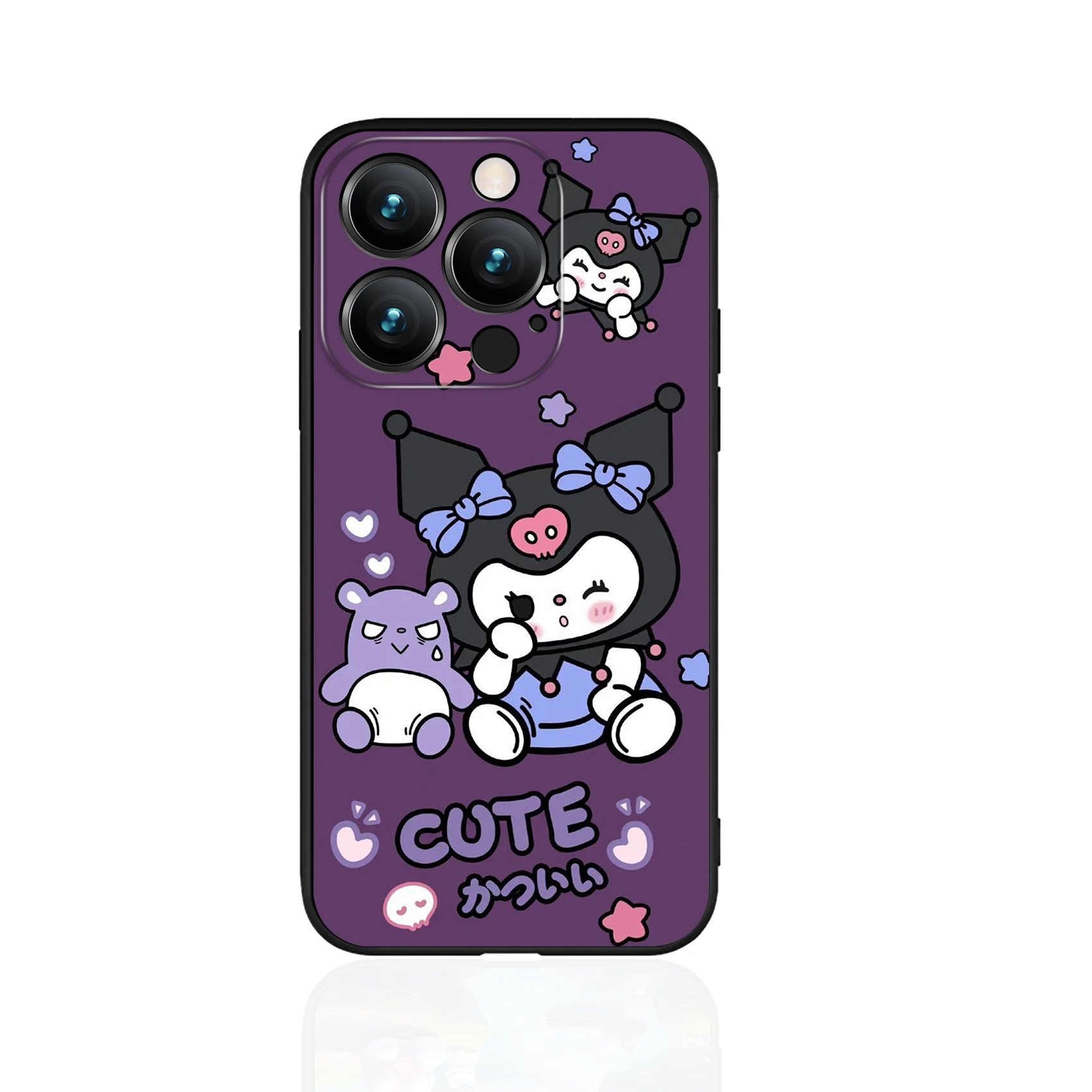 Cute Kuromi Case for iPhone 16 Pro Max Full Protect Soft Black Sanrio Phone Case for iPhone 16 15 14 13 12 Pro Max Plus