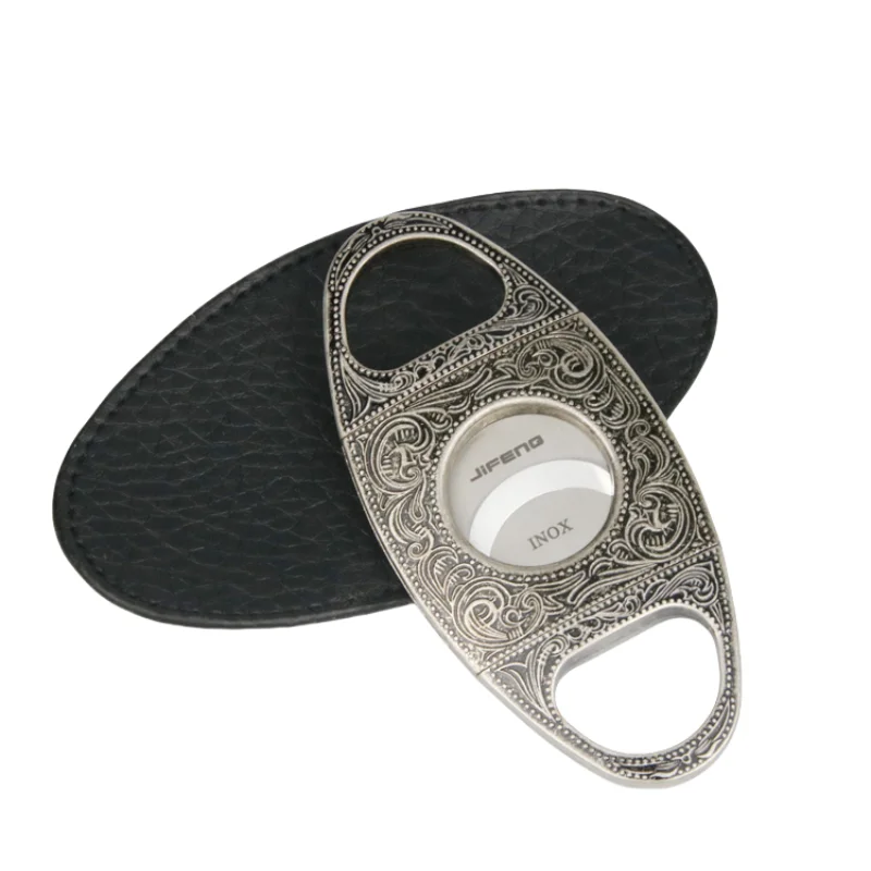 

JIFENG Hot Sale Metal Cigar Cutter Opener Stainless Steel Double Blade Large Ring Guage 58 Black Portable Cigar Scissors