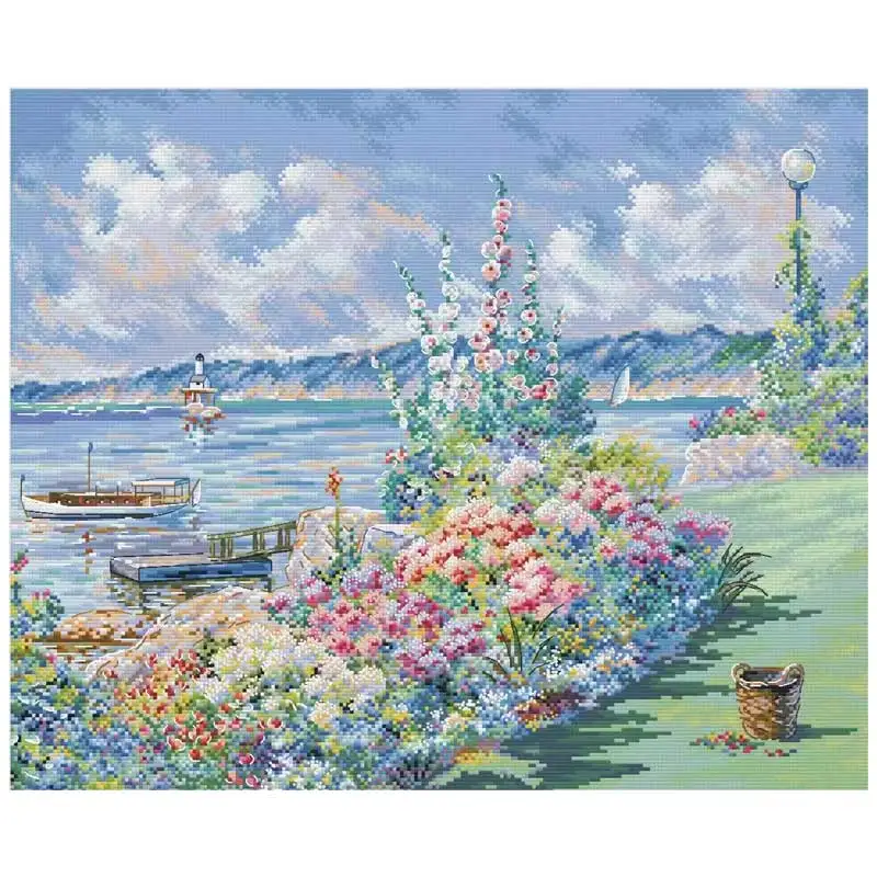 Flower Coast Patterns Counted Cross Stitch Sets DIY Handmade 11CT 14CT 16CT 18CT Cross Stitch Kits Embroidery Needlework Gifts