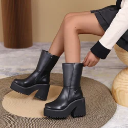 Goth Platform Shoes High Heels Zip Chunky Women's Boots Black Punk Thick Bottom Motorcycle Boot Cosplay Casual Boots Botas Mujer