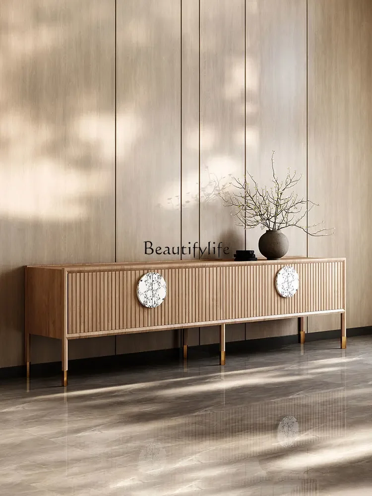 

01Medieval solid wood TV cabinet simple wall storage cabinet