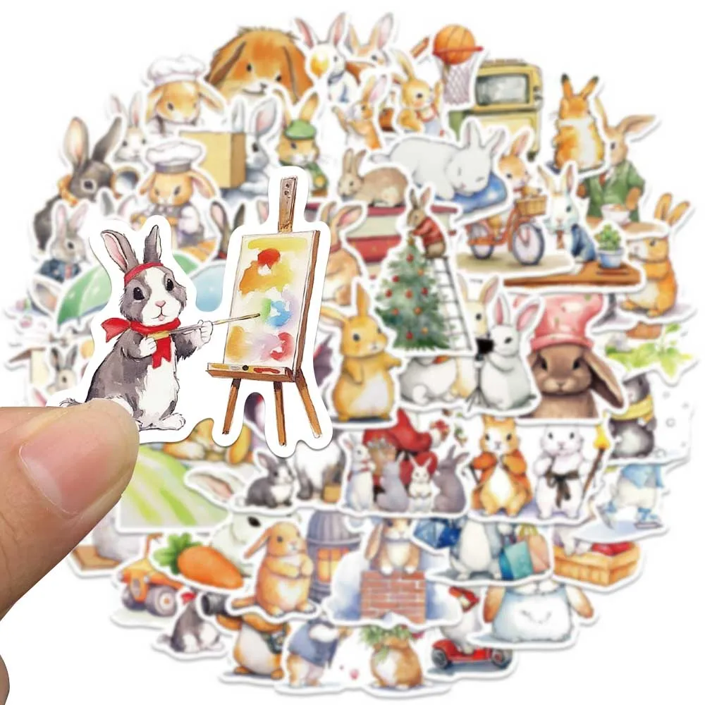 50pcs Retro Cute Cartoon Animal Bunny Rabbit Stickers For Luggage Laptop Water Bottle Phone Waterproof Graffiti Vinyl Decals