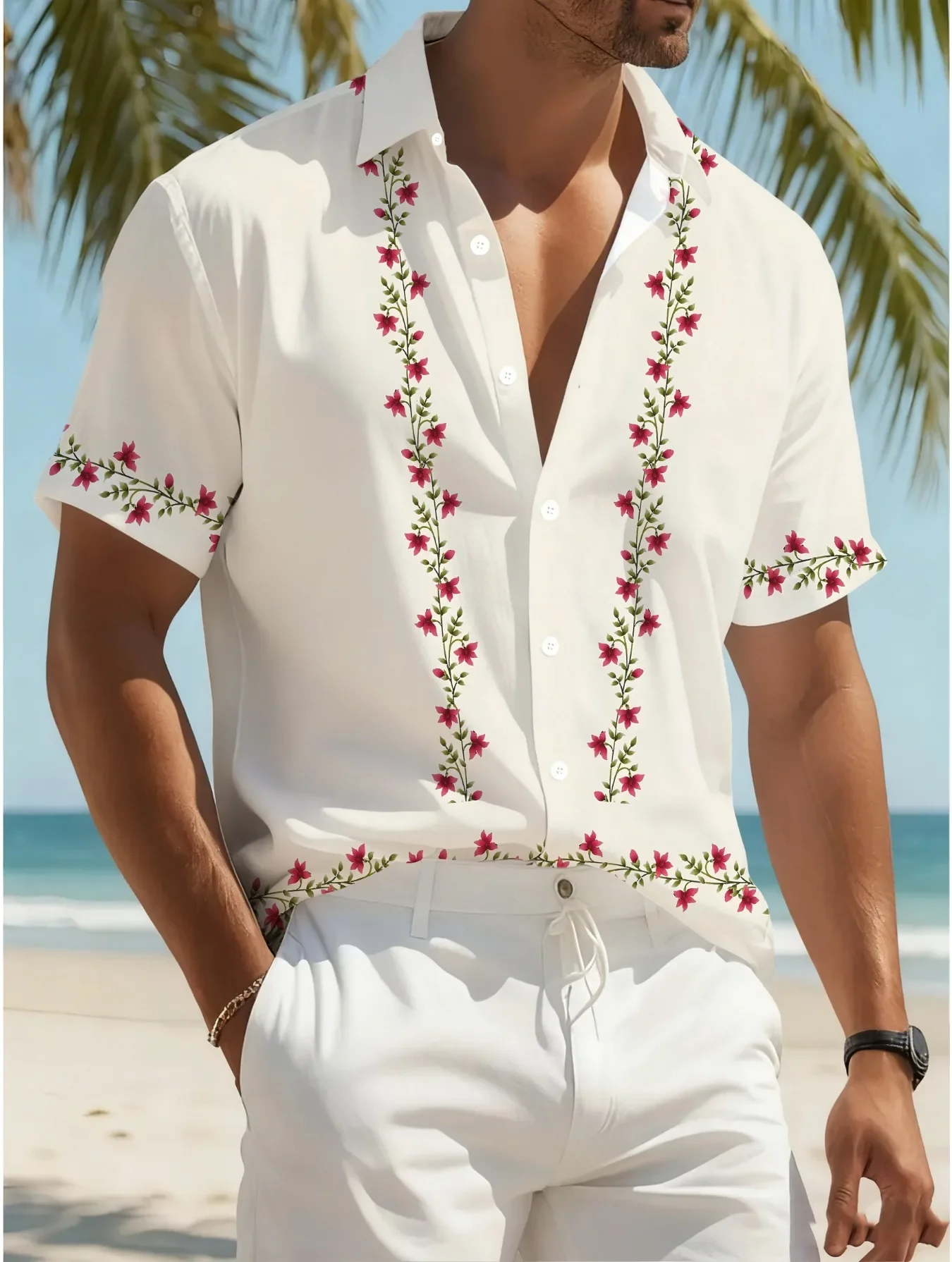 

Men's Stylish High Street Hawaiian Shirt Summer Man Short Sleeve Bold Graphic Print Comfortable Beach Party Wear For Young Males
