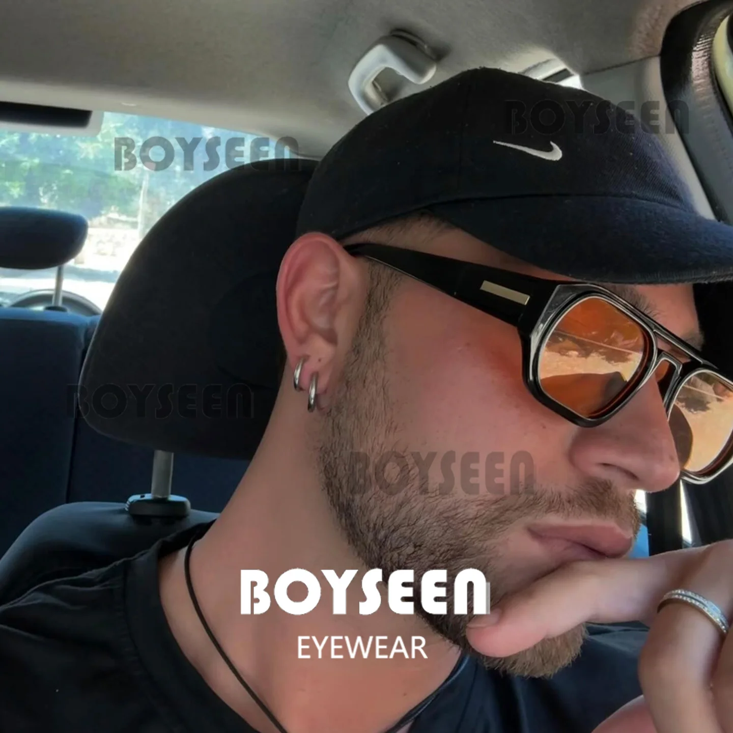 Herren-Brille mit dickem Rahmen, anpassbare Sehstärke, amerikanischer Hip-Hop-Stil, orangefarbene Sonnenbrille, UV400