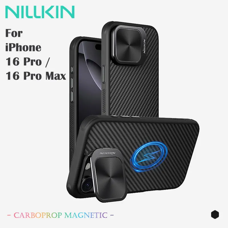 

Магнитный чехол NILLKIN CarboProp для iPhone 16 Pro/16 Pro Max, держатель для камеры, арамидное волокно + сборка из ТПУ, дизайн с металлическим каркасом, MagSafe