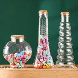 Transparent Plastic Bottle Gift Wishing Lucky Star Bottle Home Decoration Bottle Storage Jar Wooden Stopper Creative