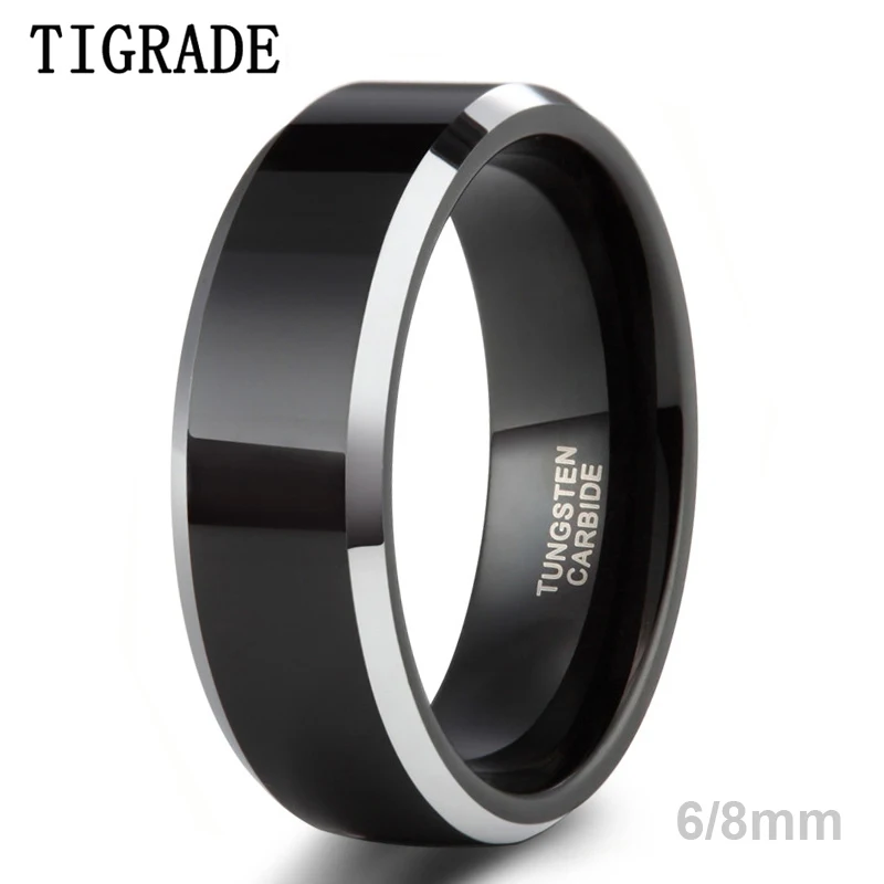 

Tigrade 6mm 8mm Mens Engagement Ring Black Wedding Couple Band Jewelry Tungsten Carbide Ring High Polished pierscionki For Lover