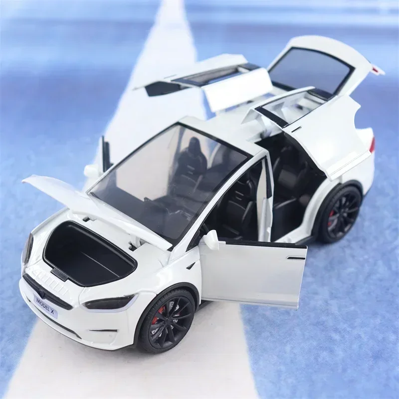 1:24 Tesla Model X Model lega Diecast Sound Light Pull Back Scale Model Car Toy for Boy regali da collezione commemorativi X66