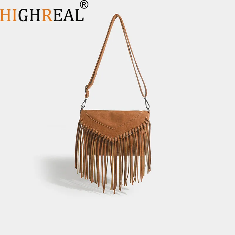 

Tassels Crossbody Bags Vintage Summer Bohemian Beach Zip Handbag Casual Pu Leather Elegant Adjustable Strap for Weekend Vacation