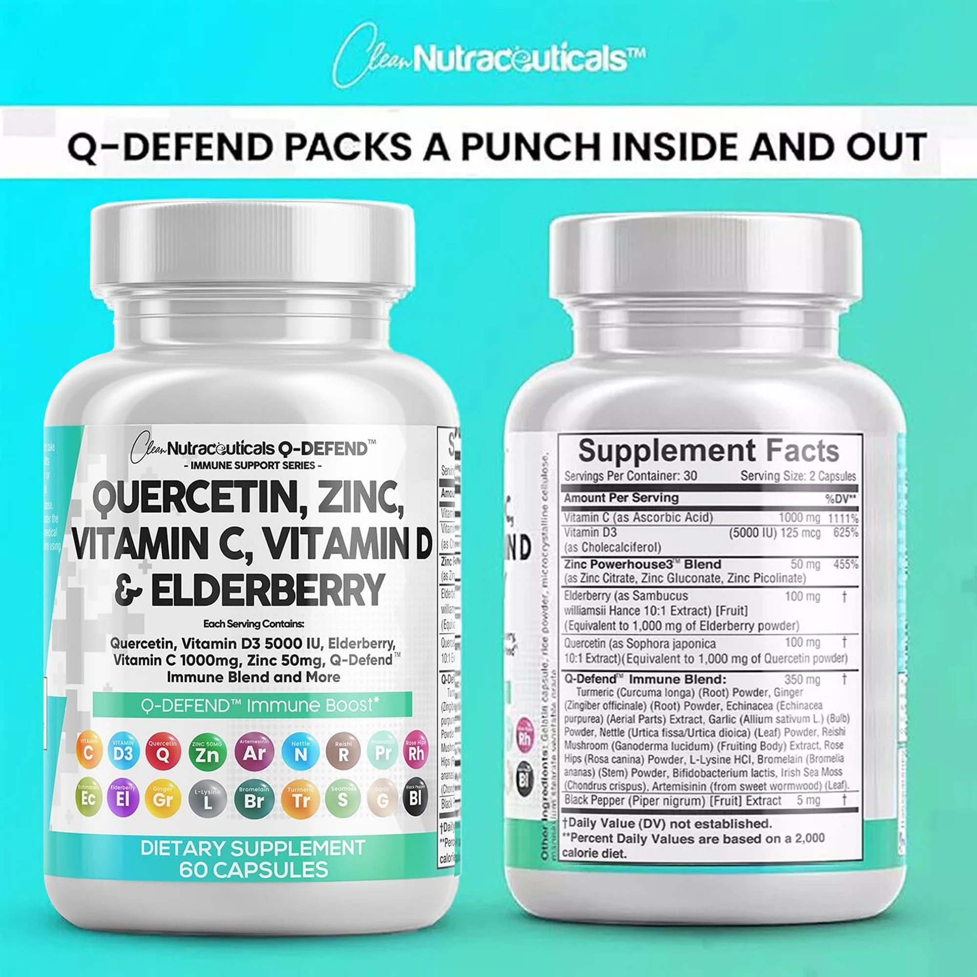 Quercetin، الزنك، فيتامين C، D، Elderberry - مضادات الأكسدة القوية التي تعزز الجهاز المناعي ويحسن الصحة العامة
