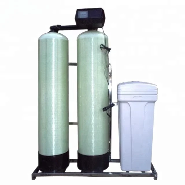 

Double-sided water softener with resin tank and salt container