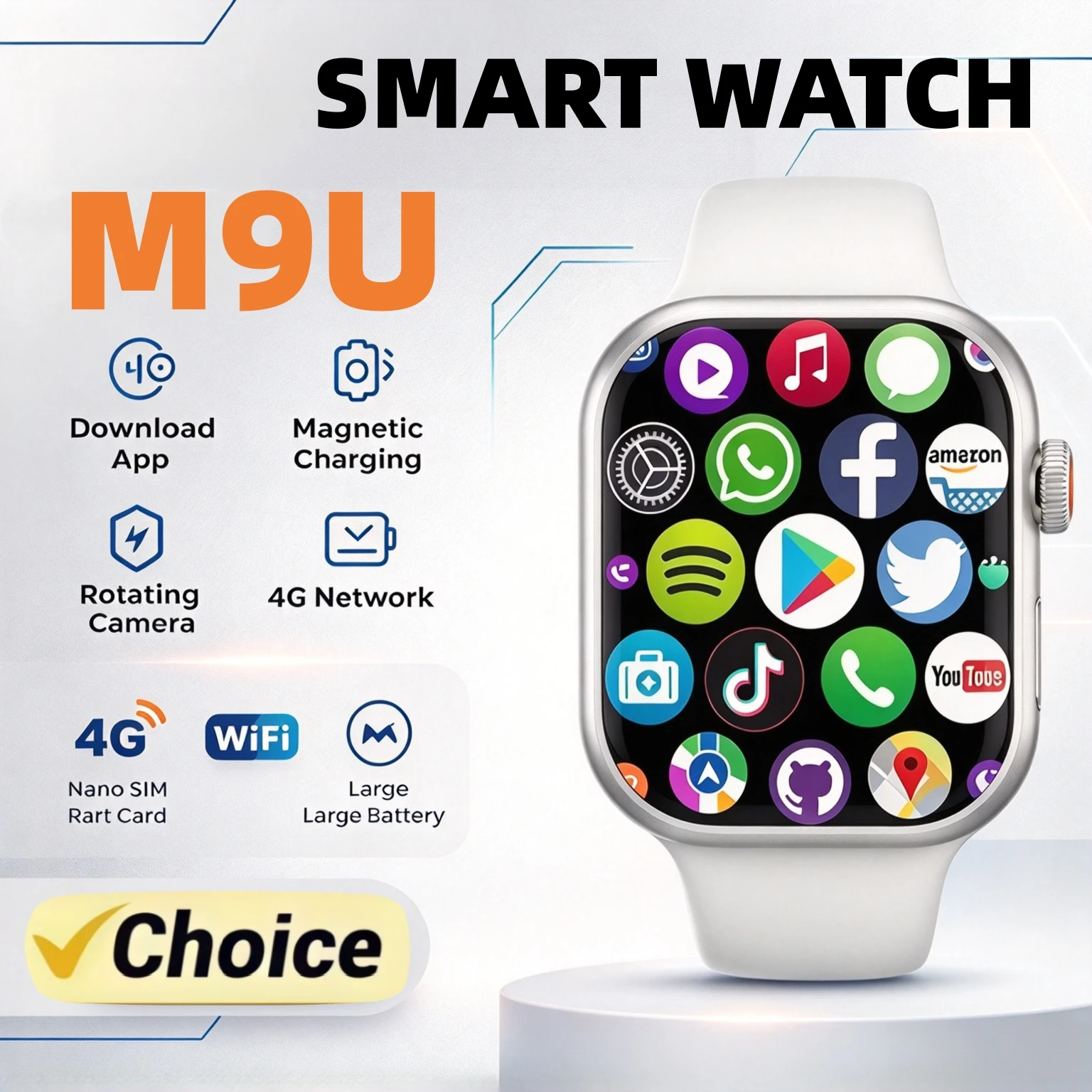 Smartwatch Watches For Women With Gps - M9U Android10.0 Smartwatch,180°Rotating Camera,SIM Card Slot,AMOLED,GPS