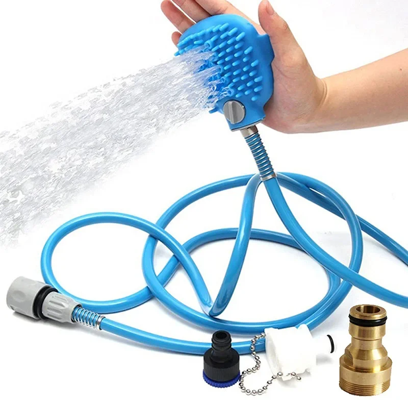 Pet Bathing Sprayer Nozzle Hose Dog Shower Head Handheld Silicone Massage Brush Cats Dog Grooming Cleaning Washing Supplies