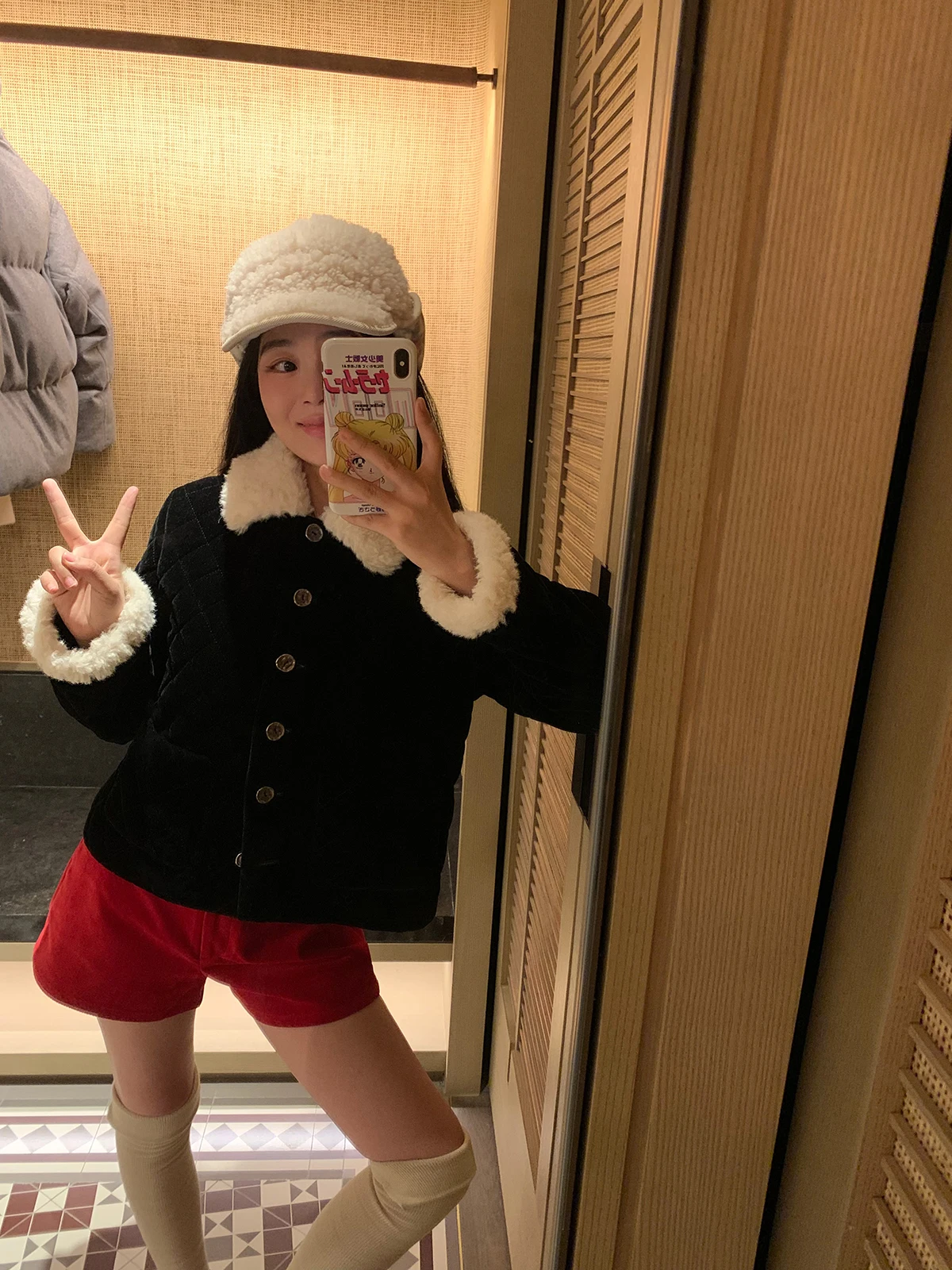 

Wior Miss Plaid Quilted Velvet Cotton Jaet ort Warm Commute Women's Top Pure Color Long Sve Loose Fit Winter Coat