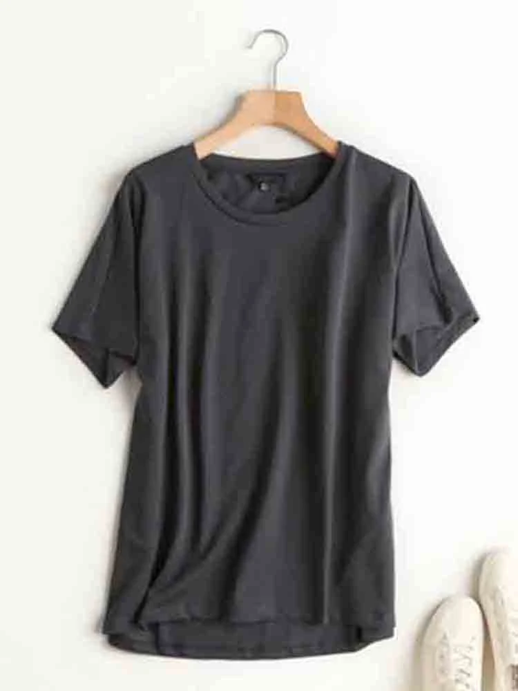 Summer T shirt for women, English style, simple, solid, round-necklace, cotton, basic, Harajuku