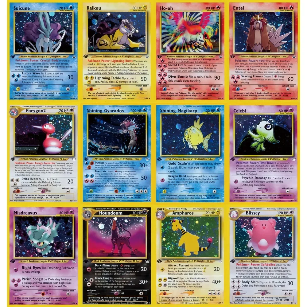PTCG Cards Neo Revelation Set Neo Holo Rare Cards Gyarados Suicune Raikou Entei Ho-oh Celebi PTCG Card Gift Collection PKM