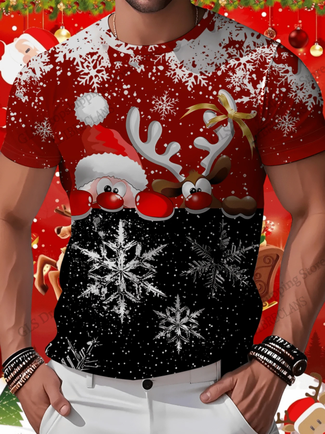 Merry Christmas Elk 3d Print T-shirt Men Women Fashion Short Sleeve Santa Claus Tops Tees Mens Clothing Reindeer Tshirt Cartoon