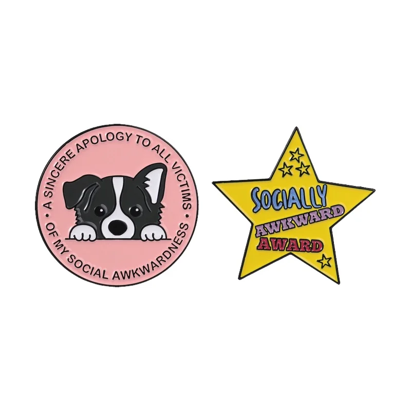 

Socially Awkward Award Enamel Pin Cute Border Collie Apology Humor Honorable Mention Brooch Shy Introverts Bag Pin Jewelry Badge