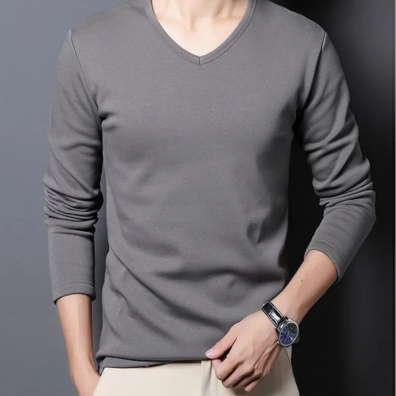 Winter Men's Thickening Velvet Warm Tops Men's Winter Long-sleeved Thermal Underwer Male Round Neck Fashion T-shirt M-5XL