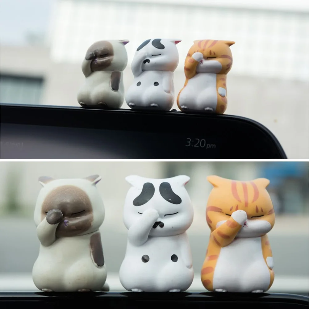 Cute Cat Figurines Miniature Cartoon Ornament Animal Car Decor Figure Craft Micro Landscape Kawaii Desk Car Interior Accessories