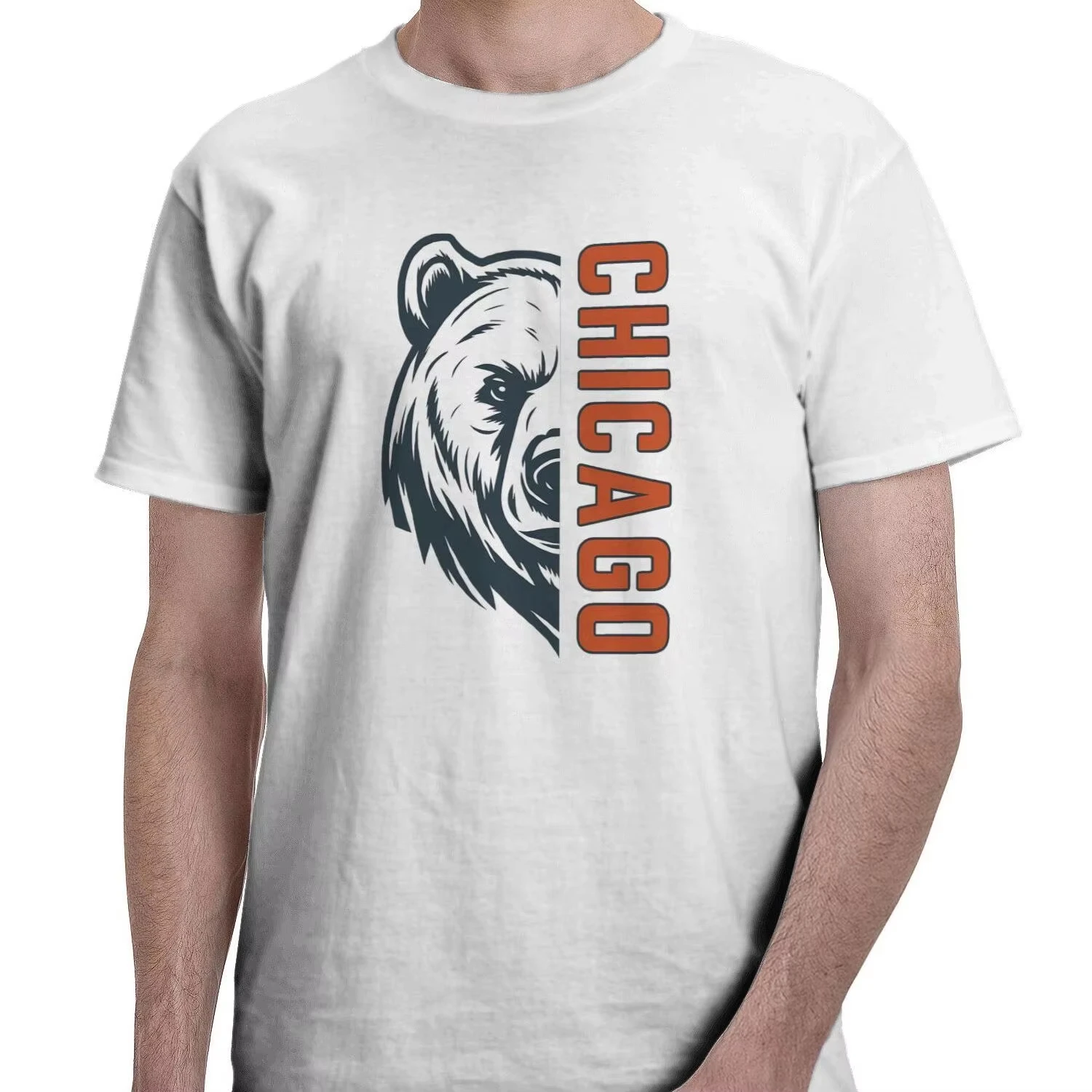 

Мужская футболка Chicago Fierce Bear Graphic Tee из мягкого хлопка с коротким рукавом и круглым вырезом _ Классическая универсальная футболка в различных размерах