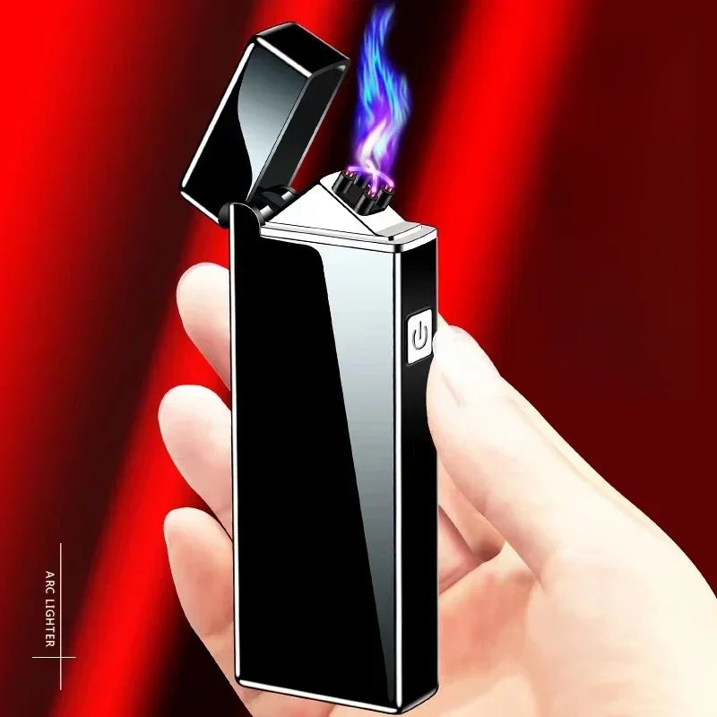 New Electronic Windproof Double Arc Pulse Flameless Lighter USB Charging Cigar Outdoor Lighter Cigarette Accessories Men\'s Gift