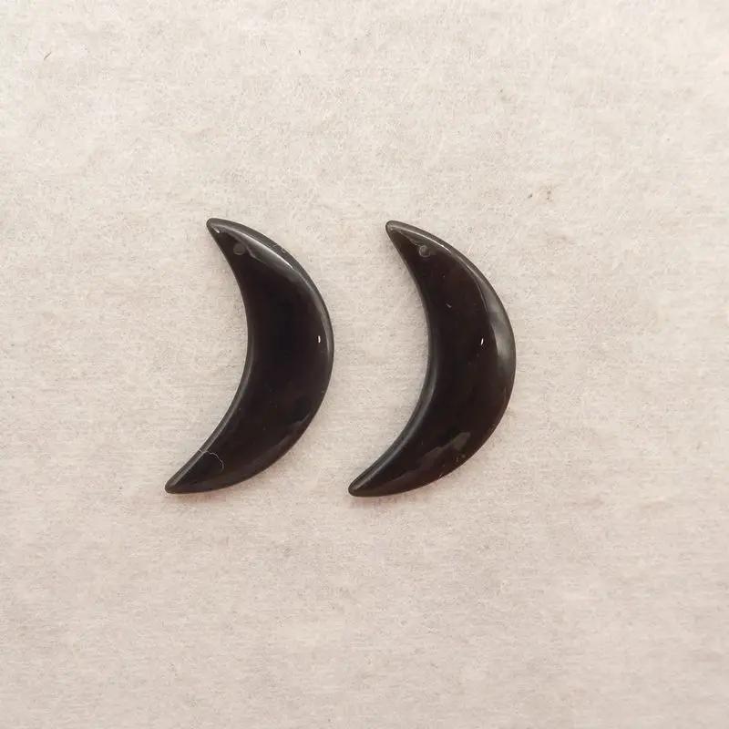 

Пара серег в форме полумесяца из натурального черного обсидиана - ювелирные изделия с мистическим драгоценным камнем для небесной ремесленной моды 32X17X4MM-3.4G