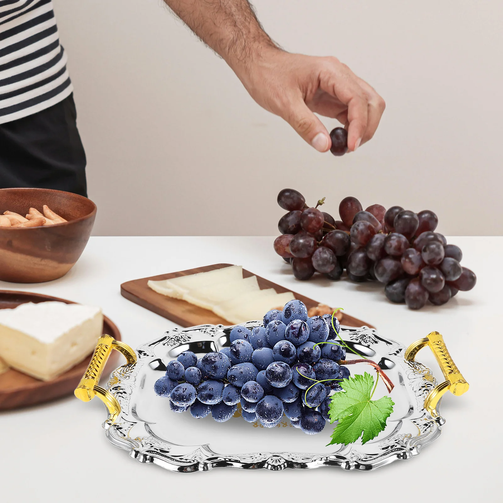 

European Style Stainless Steel Serving Tray Vintage Decorative Home Hotel Restaurant Use Smooth Polished Versatile Pastry Tea