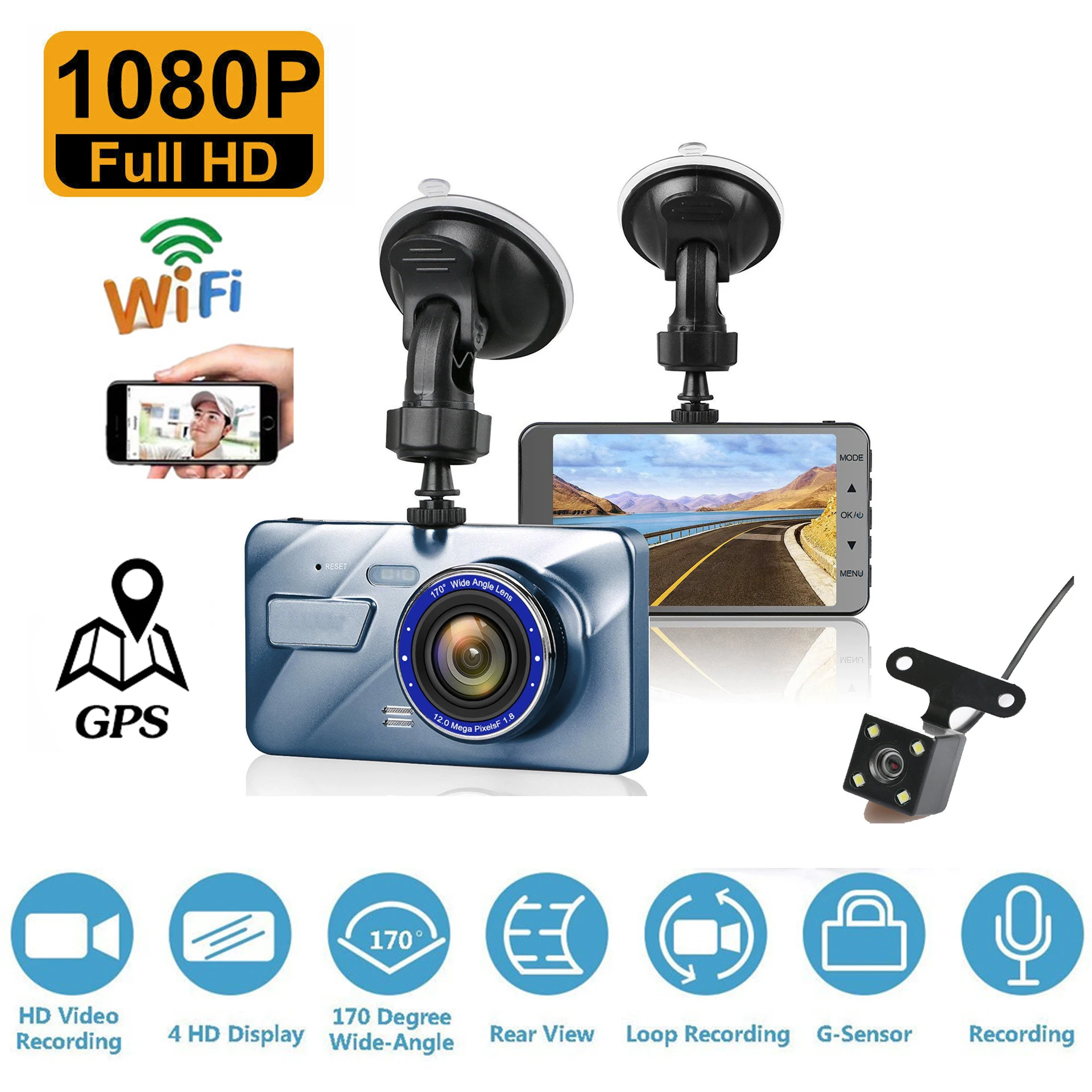 Car DVR WiFi Full HD 1080P Dash Cam Dual Lens Rear View Video Recorder Vehicle Black Box Auto Camera Dashcam GPS Car Accessories