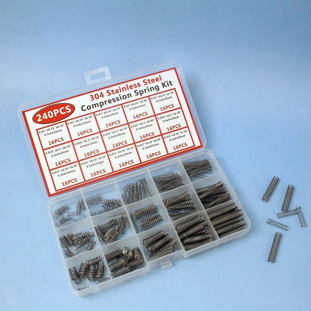 240-teiliges Sortiment an Druckfedern, 304 Edelstahl, 15 Größen, kleine Federn für mechanische Reparaturen und DIY-Projekte – Detail 2