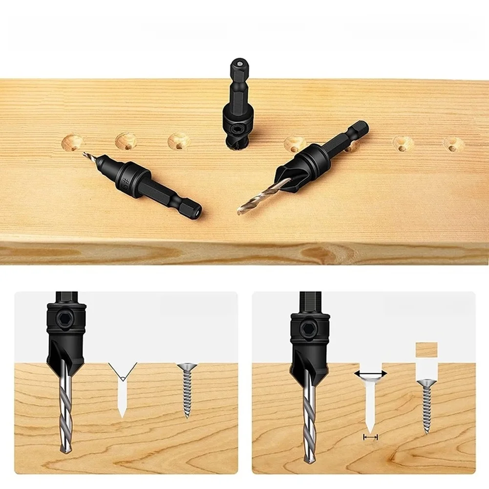 6pc Wood Drill Bit Countersink Set Includes 5 HSS Replaceable Bits for Precise Screw Head Concealment in Joinery