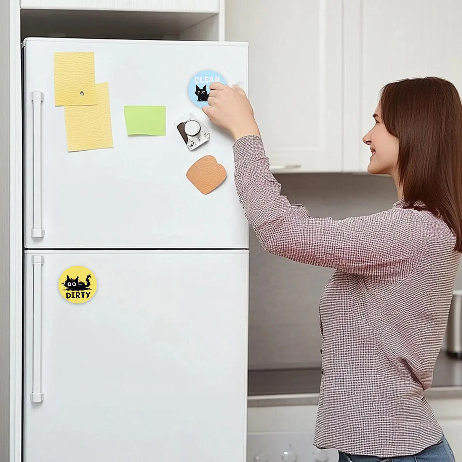 Dishwasher Magnet 2 Pieces Black Cat Decoration Accessories Double-Sided Reversible Dishwasher Magnetic Sign For Laundry