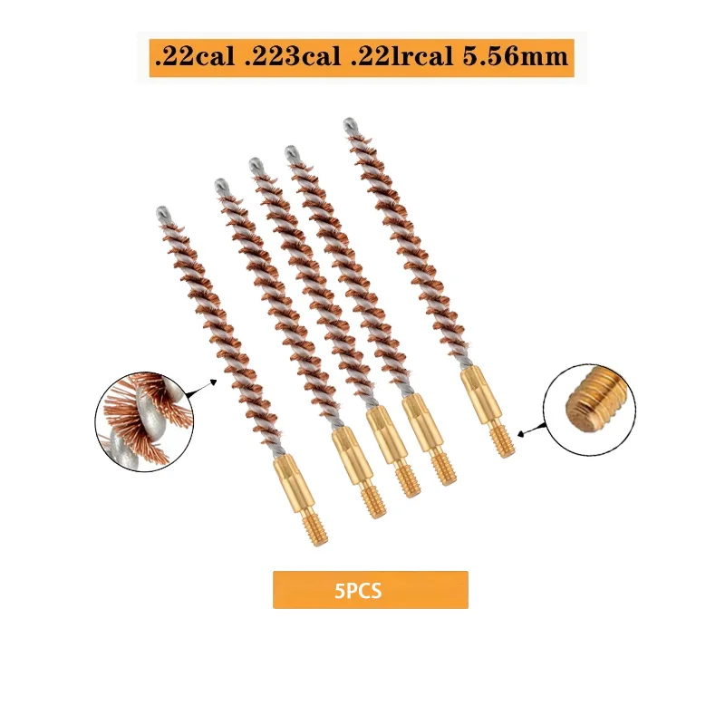 Juego de 5 Cepillos Universales de Cerdas de Fósforo para Limpieza de Cañones, para Calibre .22, .223, .22Lr, 5.56 mm, para Accesorios de Pistolas de Caza y Juguetes