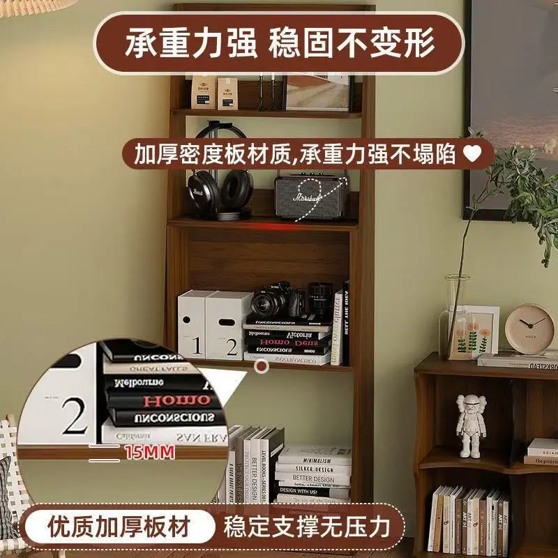 رف الكتب رف عرض الجوز الأسود رف القرون الوسطى غرفة المعيشة من الأرض إلى السقف تخزين متعدد الطبقات كابينة جانبية رفيعة للغاية