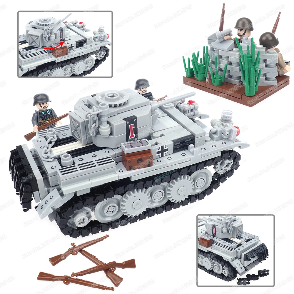 Military VK601 NO1 Tank Type C Building Block Assembled WW2 Figures Soldier War Light Armor Model Weapons Vehicle Child Gift Toy