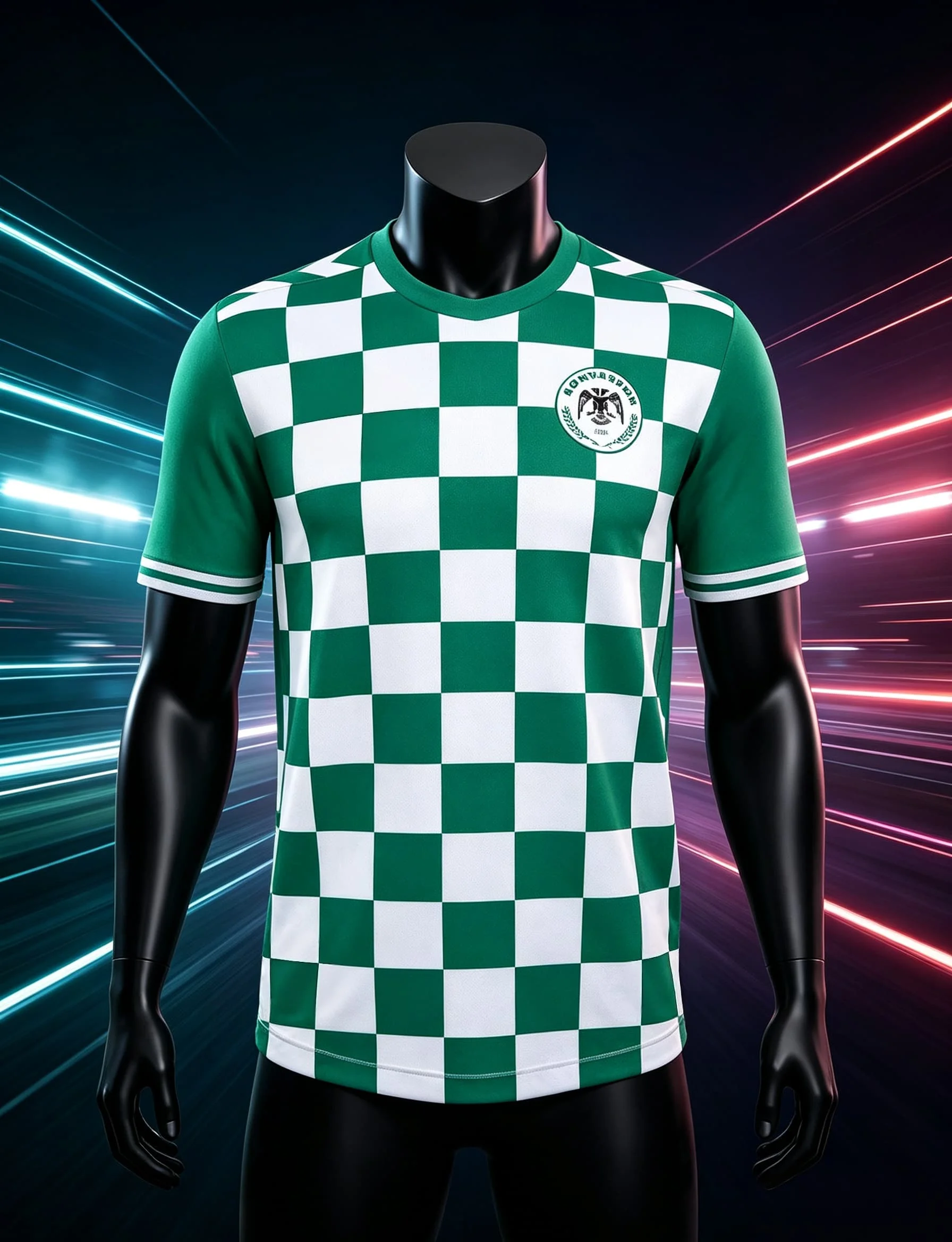 Men Konyaspor Soccer Jersey Green White Checkerboard Short Sleeve Badge  Quick Dry Football Fan Match Uniform Family Matching