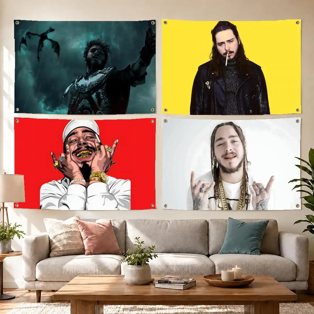 Cool Singer Post Malone Flags Concert Print Wall Hanging Art Banner, Indoor Outdoor Bedroom Home Decor Backdrop, Perfect Gift