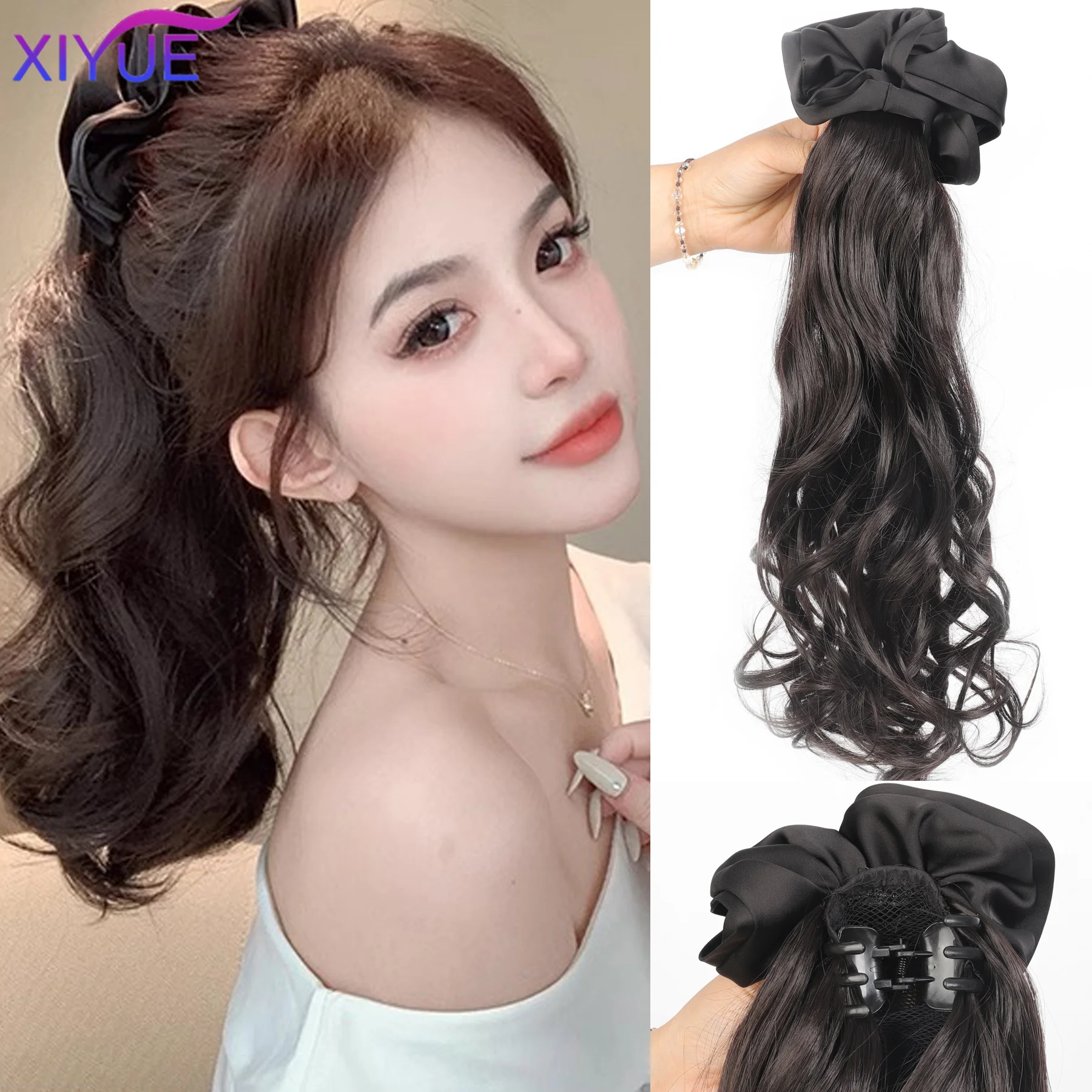 

Black Hair Ring Claw Clip Synthetic Autumn And Winter Temperament Korean Style Layered Curly Ponytail Low Tie Natural Ponytail